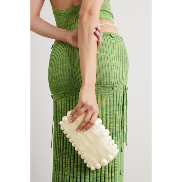 Cult Gaia Eos Beaded Acrylic Box Clutch in Pearl Woth Box Womens Ball Bag - Picture 13 of 16